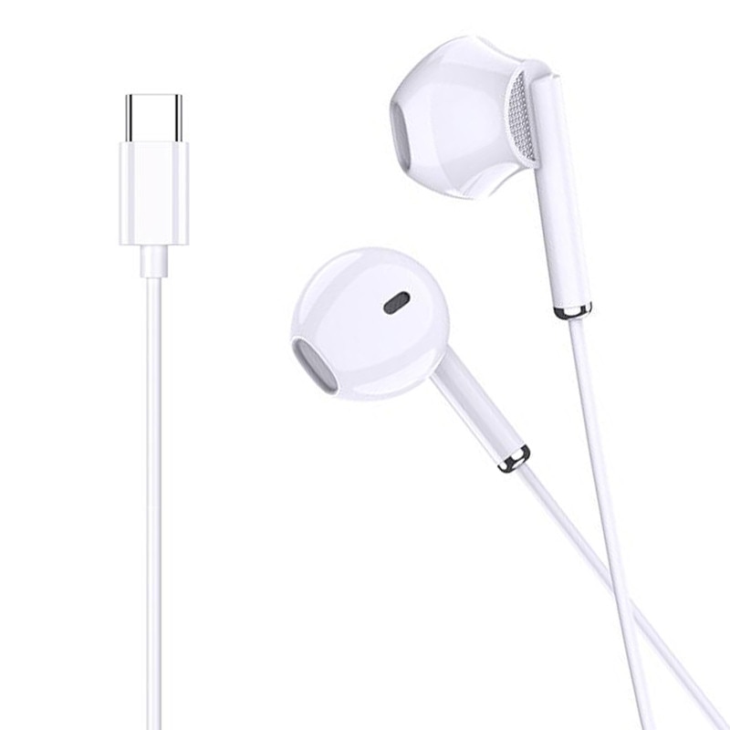 Casti cu Fir Type-C KSC-1295, Compatibile iPhone 15/16/17 si Android, Cablu 1.2M, Microfon, Alb