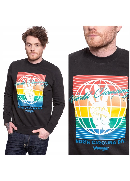 Суитшърт, Wrangler, Globe Sweat, Regular Fit, Без закопчаване, 100% памук, Дълъг ръкав, M Intl, Черен