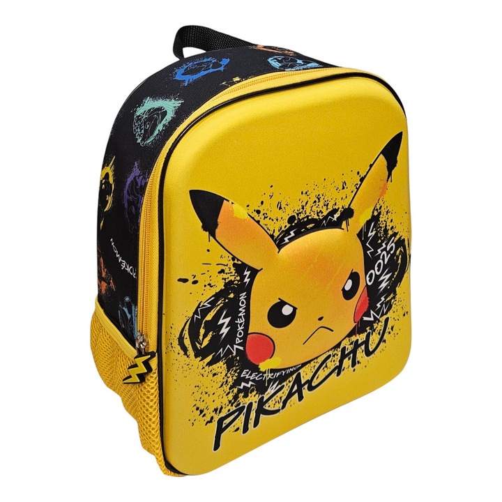 3D iskolatáska, 30x24x12 cm, többszínű, állítható és párnázott pántokkal, Pokémon