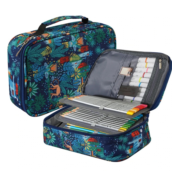 Nagyméretű tolltartó, Felszerelés nélküli modell, Rajzfilmszerű dizájn, Oxford anyag, Többszínű