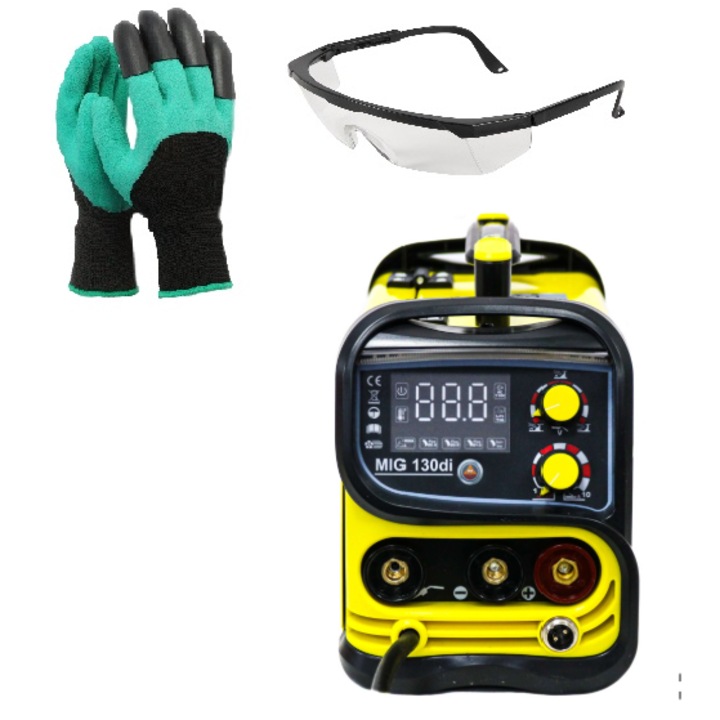 Aparat de sudura MIG 130di INTENSIV tip MIG-MAG, rola de sarma inox flux 1kg, 6 Accesorii, Galben
