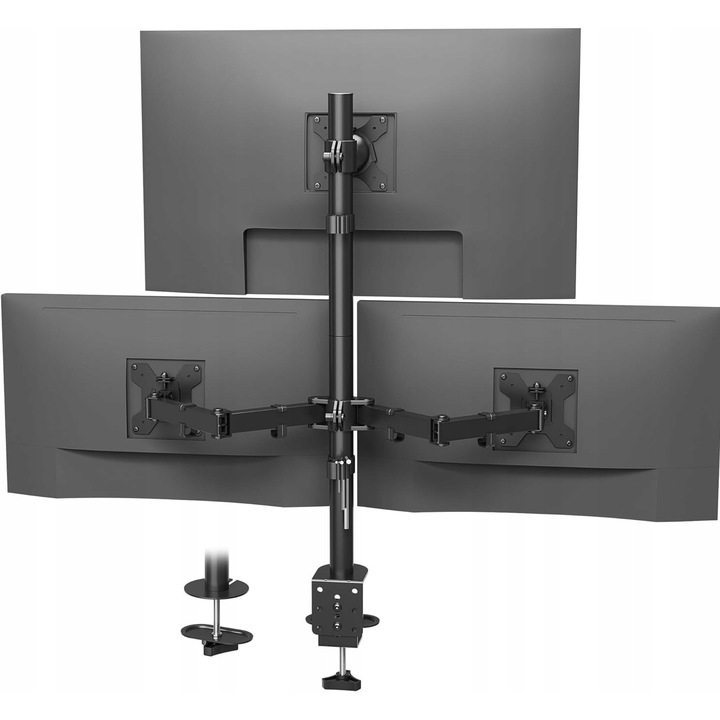 Suport pentru 3 monitoare, Luka, 13-32 inch, 30 kg, reglabil, stabil, negru