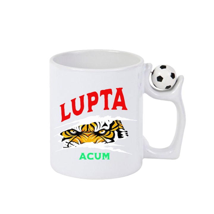 Cana Lupta Acum - FIGHT FOR EVERY SPACE, Cri-Flo, Ceramica, 330ml. Minge rotativa antistres, Maner si interior Alb-Negru