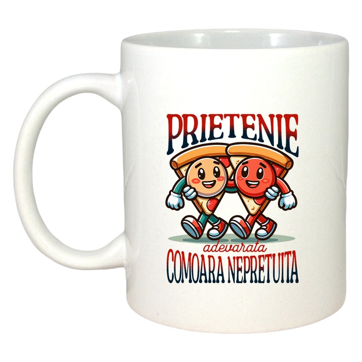 Cana Prietenie Adevarata Comoara Nepretuita, Cri-Flo, Ceramica, 330ml. Maner si interior Alb