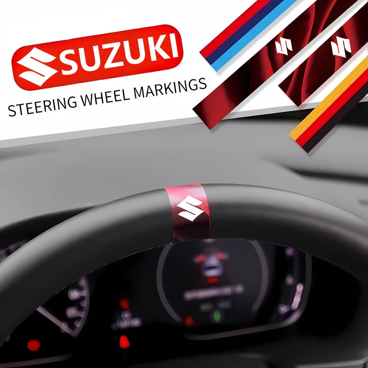 Set 2 stickere auto, alinierea liniei centrale a volanului, pentru Suzuki Swift Vitara SX4 Ignis