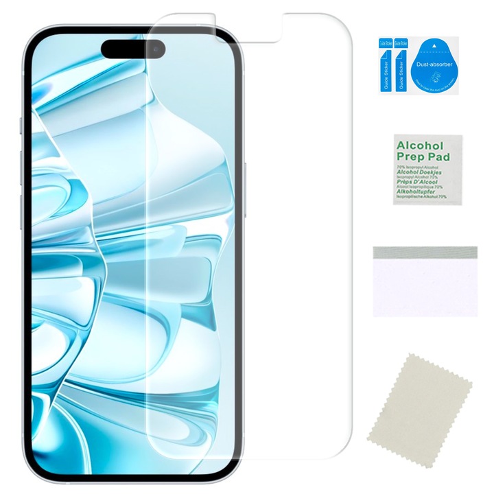 Folie protectie hidrogel pentru iPhone 16, MARTECH, transparenta, 0.13mm, set aplicare inclus