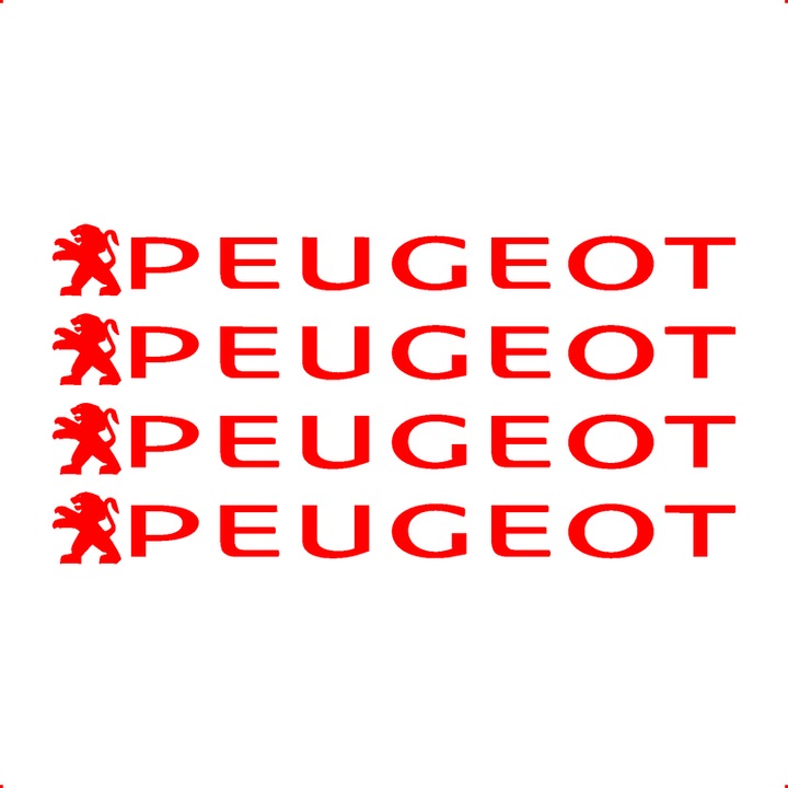 Sticker Auto Peugeot 4 buc, Etrieri, Oglinda, Luneta, Jante, Maner usi, autoadeziv, Cri-Flo, Culoare Rosu, Marime 10 cm
