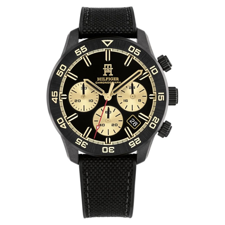 Мъжки часовник Tommy Hilfiger 1792182, черен, кожена каишка, 41x13 мм, с хронограф, водоустойчив 50 м