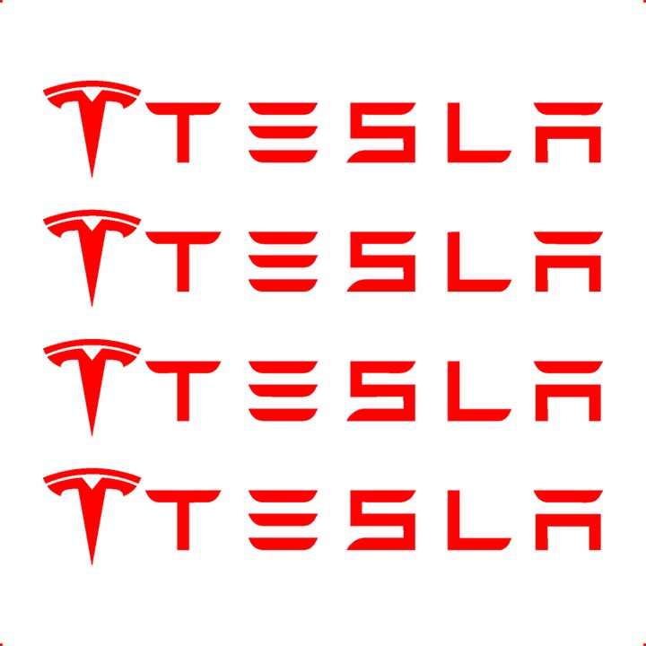 Sticker Auto Tesla 4 buc, Etrieri, Oglinda, Luneta, Jante, Maner usi, autoadeziv, Cri-Flo, Culoare Rosu, Marime 10 cm