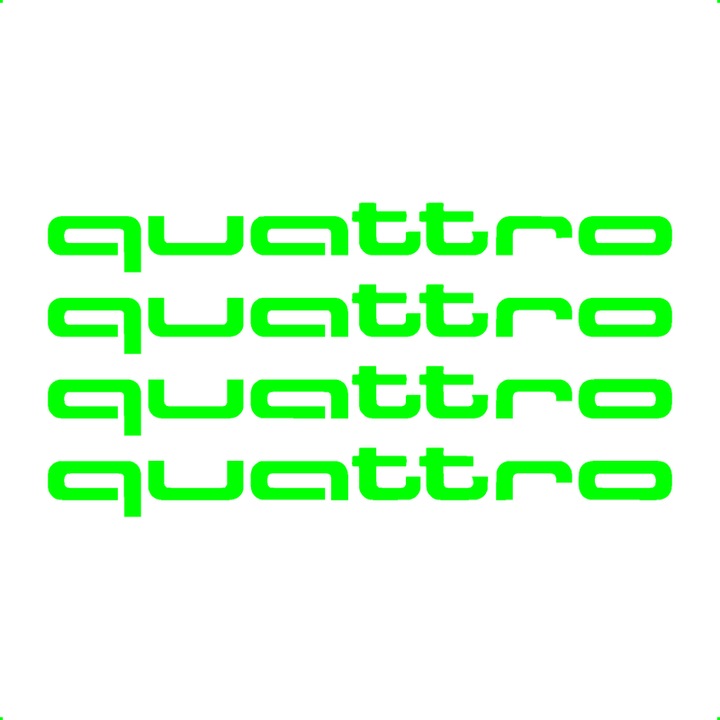 Sticker Auto Audi Quattro 4 buc, Etrieri, Oglinda, Luneta, Jante, Maner usi, autoadeziv, Cri-Flo, Culoare Verde, Marime 10 cm