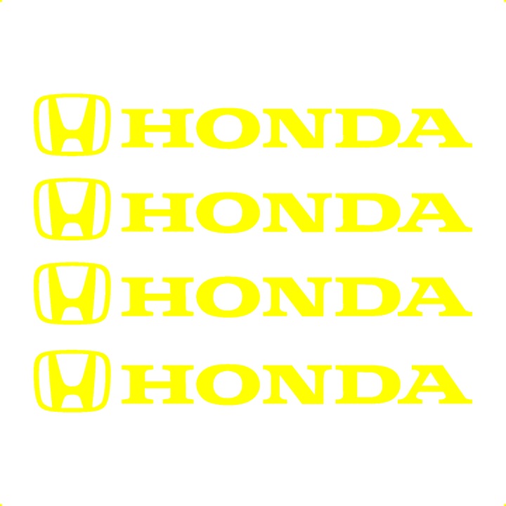 Sticker Auto Honda 4 buc, Etrieri, Oglinda, Luneta, Jante, Maner usi, autoadeziv, Cri-Flo, Culoare Galben, Marime 7 cm