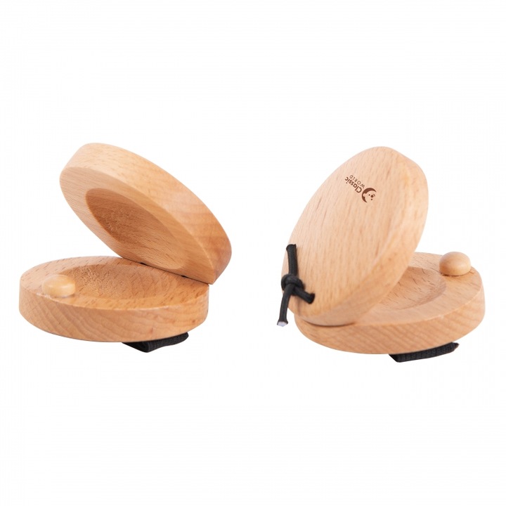 Instrument muzical de jucarie, set 2 castaniete, 3 ani+, lemn, portabil