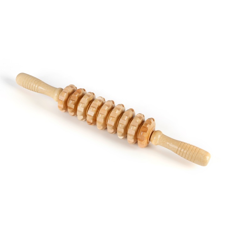 Roller de masaj anticelulitic al picioarelor, feselor, spatelui si abdomenului, You First, lemn