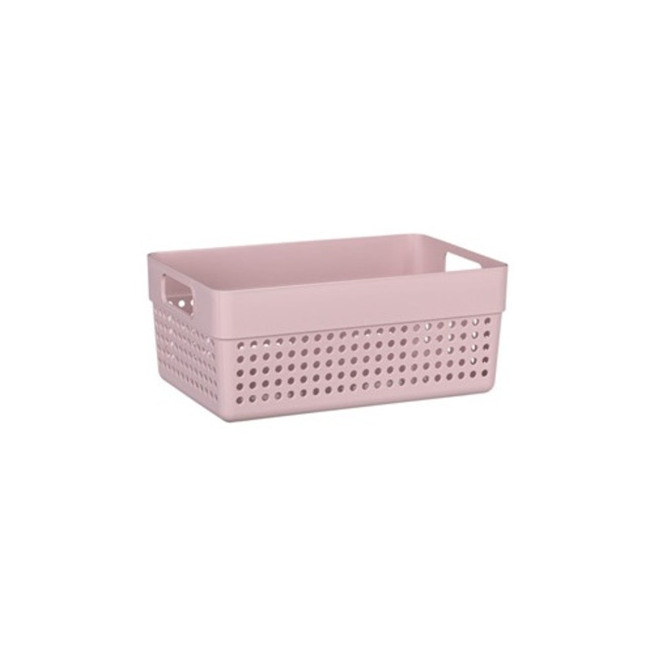 Пластмасова кошница за съхранение с дръжки, Перфорирана, 3.5л, Розова