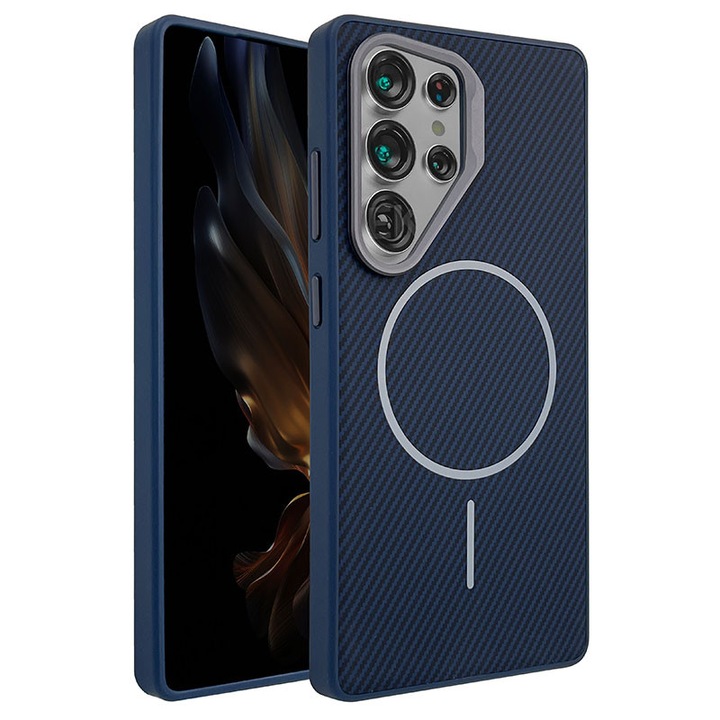 Калъф MagFiber за Samsung S25, Carbon MagCase, AntiShock, Син