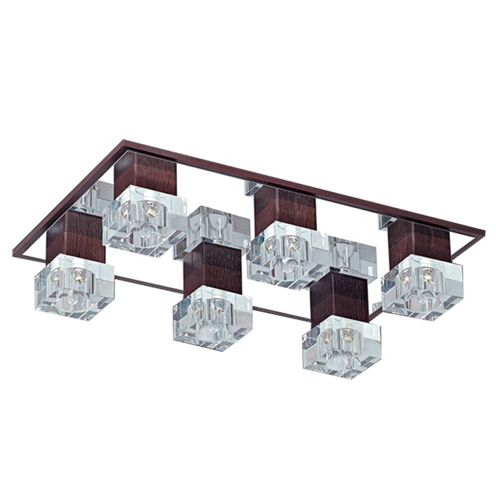 Plafoniera BUSSY LIGHTING 6045-6 lemn venge , Metal , G9 6x40W , 53x33cm / abajur cristal