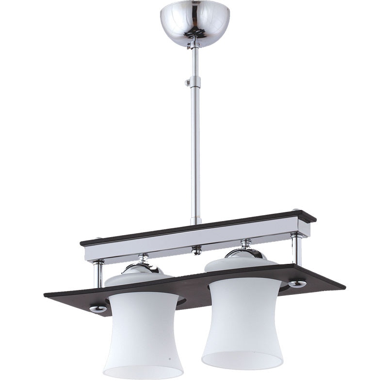 Lustra BUSSY LIGHTING 2319, 2 brate, lemn venge, Crom , E27 2x60W , w:17x37, h:50-65cm / abajur alb