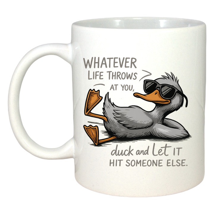 Cana rata cu ochelari de soare, Cri-Flo, Ceramica, 330ml. Maner si interior Alb