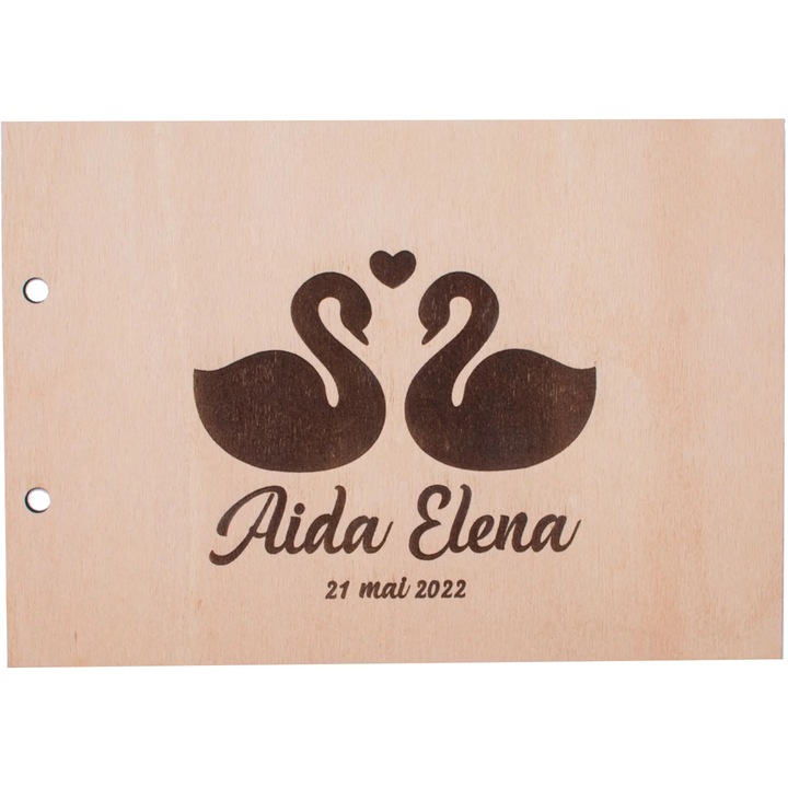 Album Foto GuestBook Nunta HH1580 Personalizat din lemn - Lebede 30 cm x 23