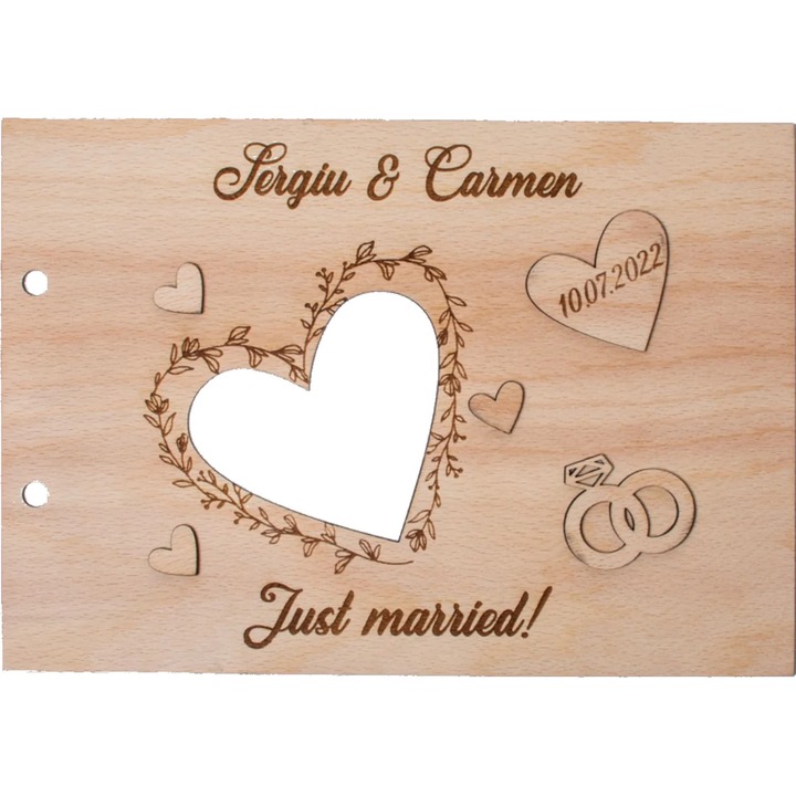 Album Foto GuestBook Nunta HH1589 Personalizat din lemn Inimi 30 x 21