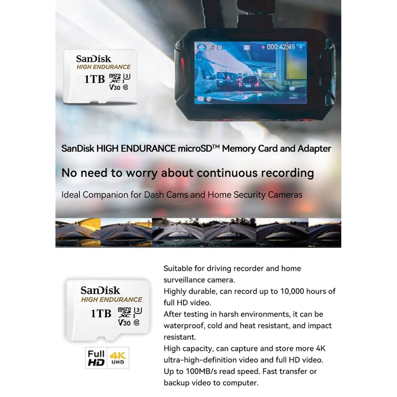 Card memorie MicroSD Sandisk, 1TB, Class 10, UHS-I U3, adaptor SD