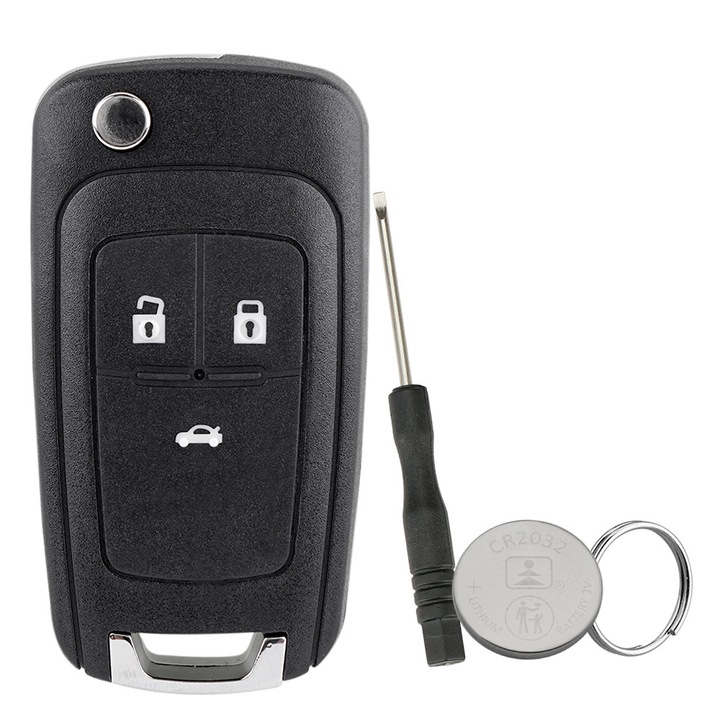Дистанционно управление тип корпус за автомобилен ключ с 3 бутона, съвместимо с Vauxhall, Opel Astra J, GTC, Insignia, Cascade, Chevrolet Cruze, Spark, Orlando, Aveo + батерия CR2032 + отвертка + ключодържател