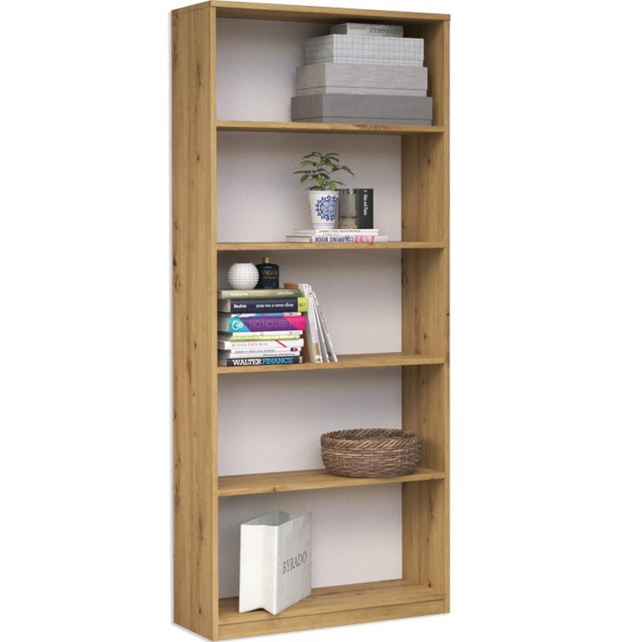 Raft R60, Topeshop, 60cm, finisaj stejar artisan, cu rafturi si sertare