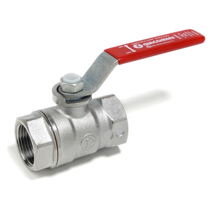 Giacomini gömbcsap R250X011, 4", FI, acél kar piros PVC-vel, PN28 rúd, krómozott sárgaréz