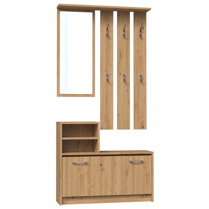 Garderoba Topeshop Dab Artisan, oglinda, polita, dulap pantofi, 85x24x160cm, stejar