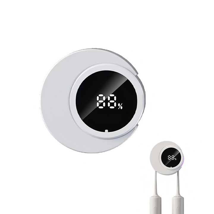 Falra szerelhető smart fogkefetartó, BOMSTOM, UV sterilizáló, USB töltés, fehér, 8x8x4,7cm