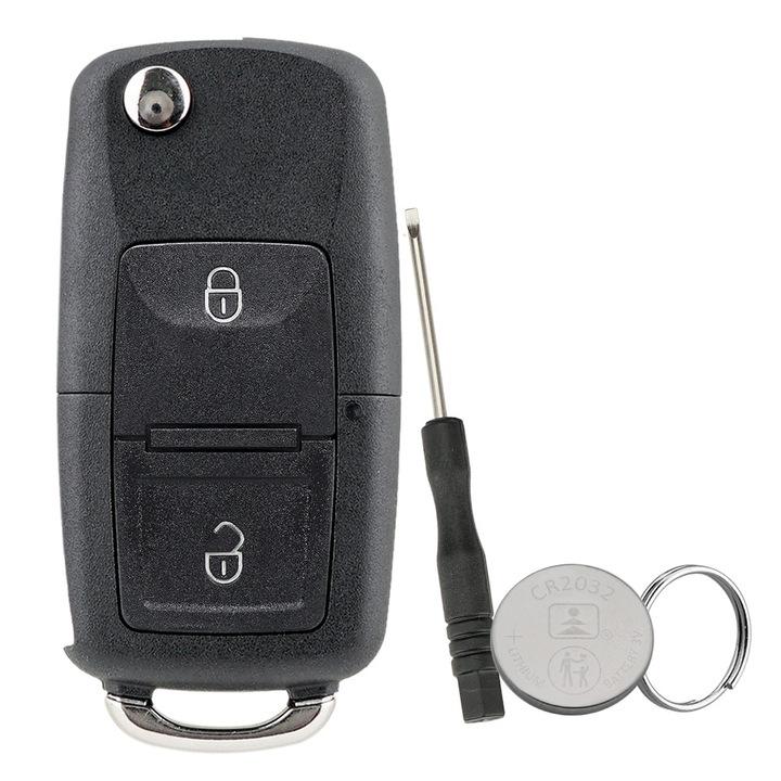 Carcasa Cheie Auto 2 Butoane Compatibil cu VW Volkswagen SEAT Skoda Golf MK4 Bora Transporter T5 Polo Sharan Amarok Leon Toledo Octavia Alhambra + Baterie CR2032 + Surubelnita + Inel pentru Chei