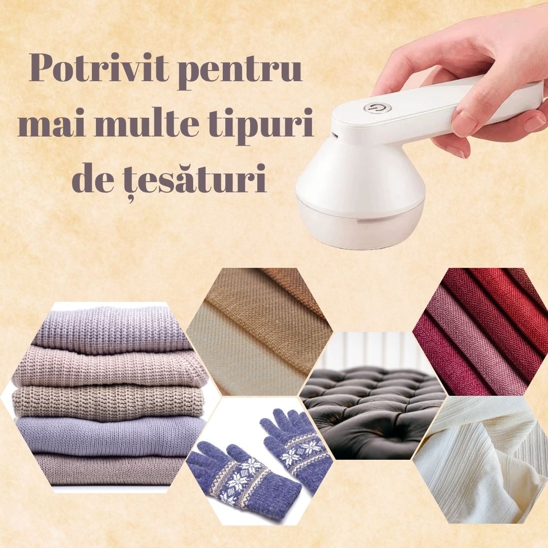 Aparat electric de indepartat scame, lame din otel inoxidabil, reincarcabil USB, potrivit pentru haine, pulovere, par de animale, design compact si portabil, alb