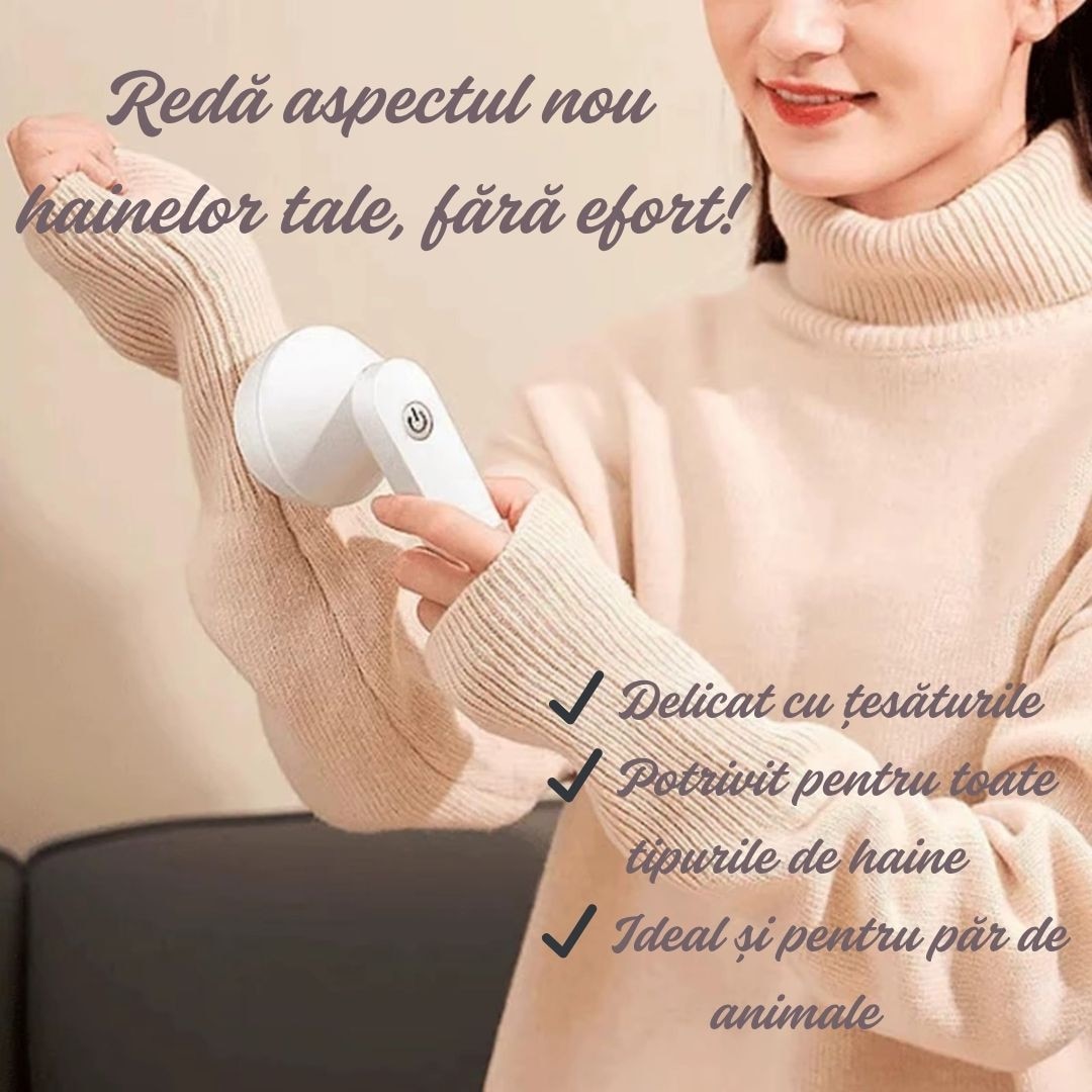 Aparat electric de indepartat scame, lame din otel inoxidabil, reincarcabil USB, potrivit pentru haine, pulovere, par de animale, design compact si portabil, alb