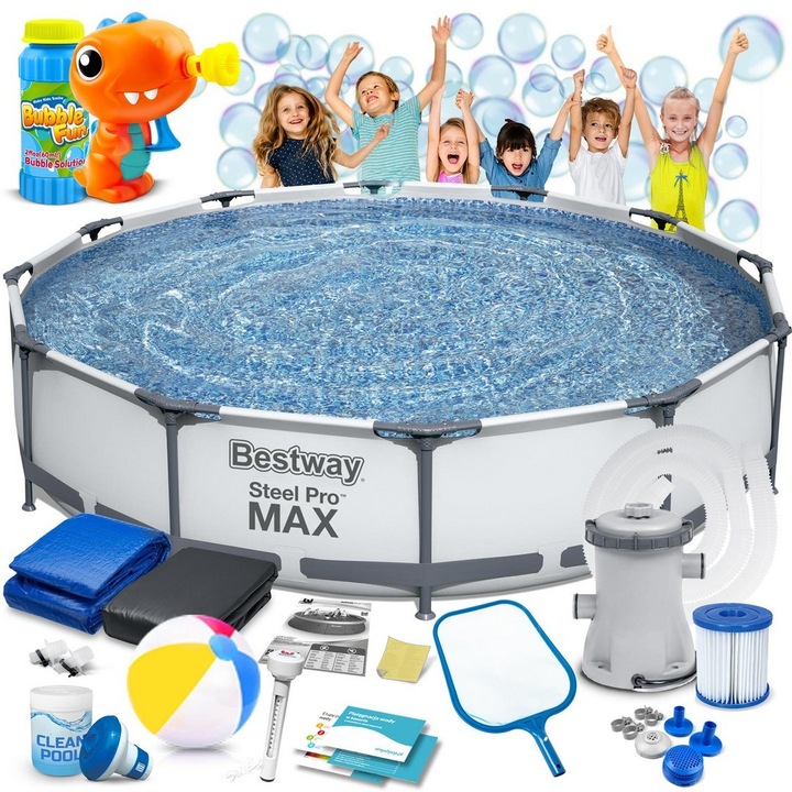 Басейн Bestway 366x76 см с рамка, 16 в 1, с машина за локви