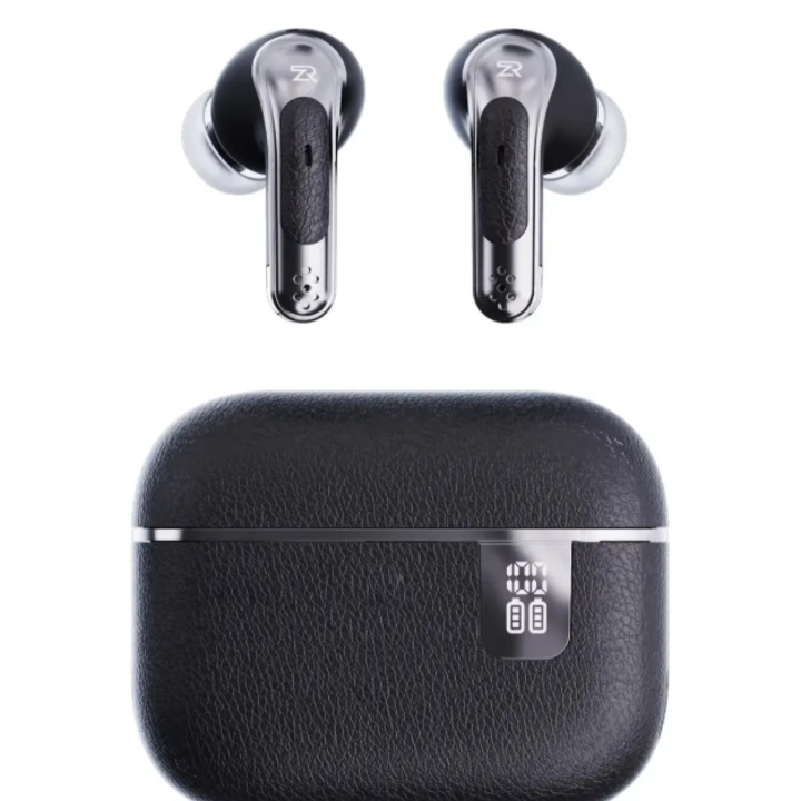 Fülbe helyezhető fülhallgató Bluetooth TWS BT5.5 technológiával, kiváló minőségű bőrből, LED kijelzővel, valódi sztereó hangzással, -FEKETE