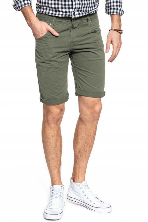 Férfi rövidnadrág, Mustang, Chicago Short, Fazon: Slim Fit, Stílus: Tapered / Fitted, Derékmagasság: Közepes / Normál, Záródás: Cipzár, W30 EU, Zöld