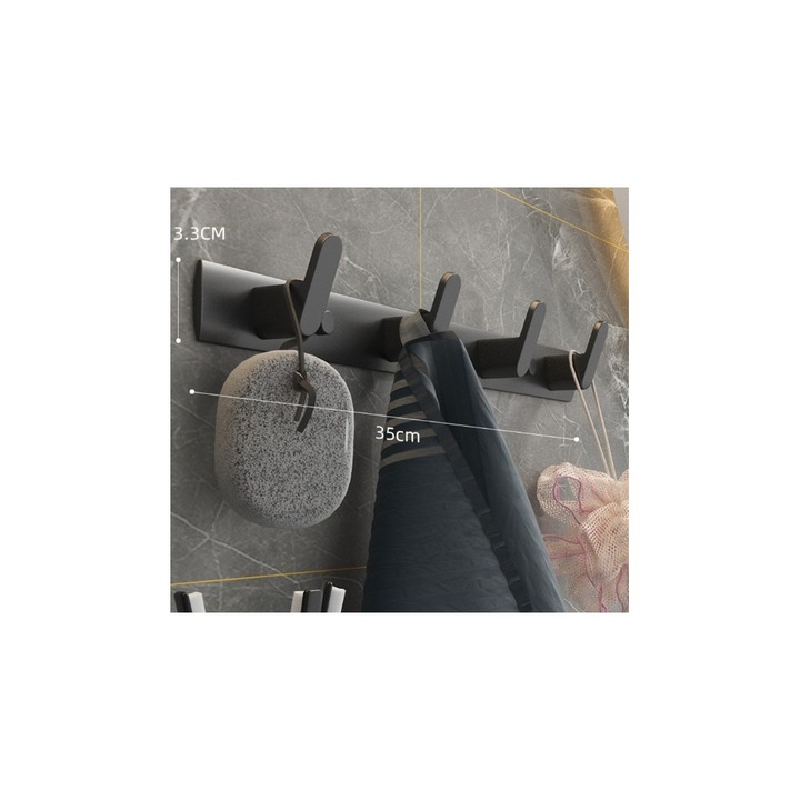 Livit fali akasztó, fém, fekete, 4 akasztó, 35 cm