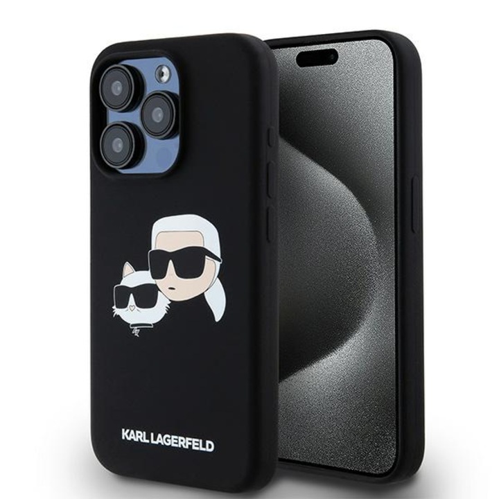 Carcasa Karl Lagerfeld Silicone Karl & Choupette Head MagSafe, neagra, pentru iPhone 15 Pro Max 6.7", rezistenta la socuri