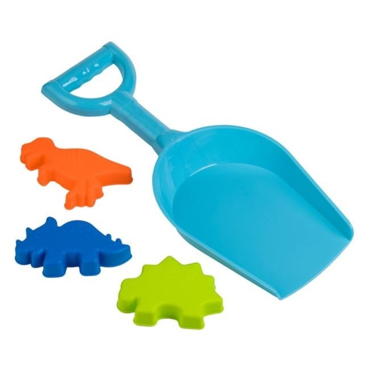 Комплект синя лопата с 3 форми за пясък Динозаври – Плажна играчка за деца, Образователна лятна игра – ANTBRO®