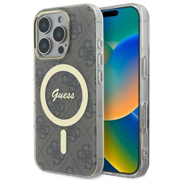 Калъф Guess IML 4G MagSafe за iPhone 16 Pro Max 6.9", удароустойчив, кафяв