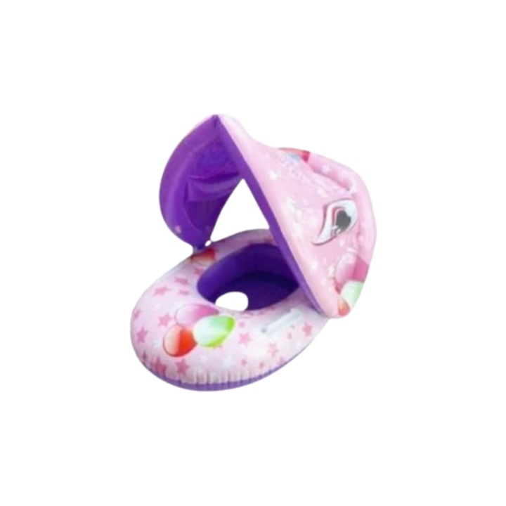 Надуваем пръстен с покрив и дръжка, за деца 60 см с поддържащи бикини, лилав с розов