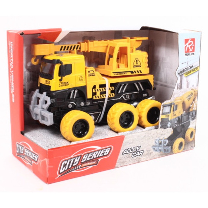 Macara vehicul 6 roti, galben, 19cm