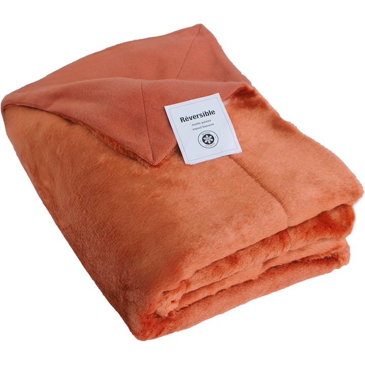 Pătură pufoasă 3 PAGEN, reversibilă, ultra-moale, portocaliu-cupru, 130x170 cm