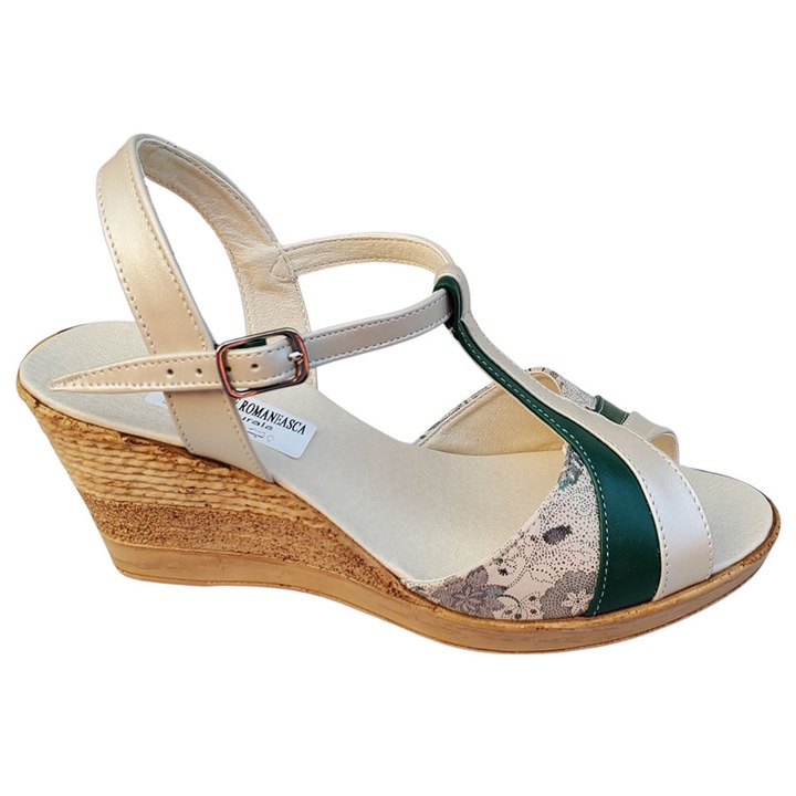 Sandale Dama Cu Platforma Inalta Din Piele Naturala, Verde