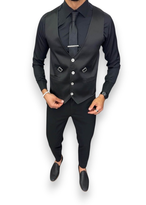 Costum pentru barbati, negru, pantaloni cu vesta, 13251, Negru