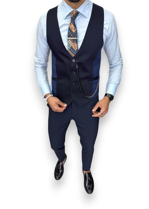 Costum pentru barbati, bleumarin, pantaloni cu vesta, 13241, Bleumarin, S