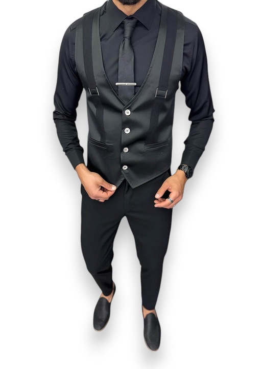 Costum pentru barbati, negru, pantaloni cu vesta, 13248, Negru