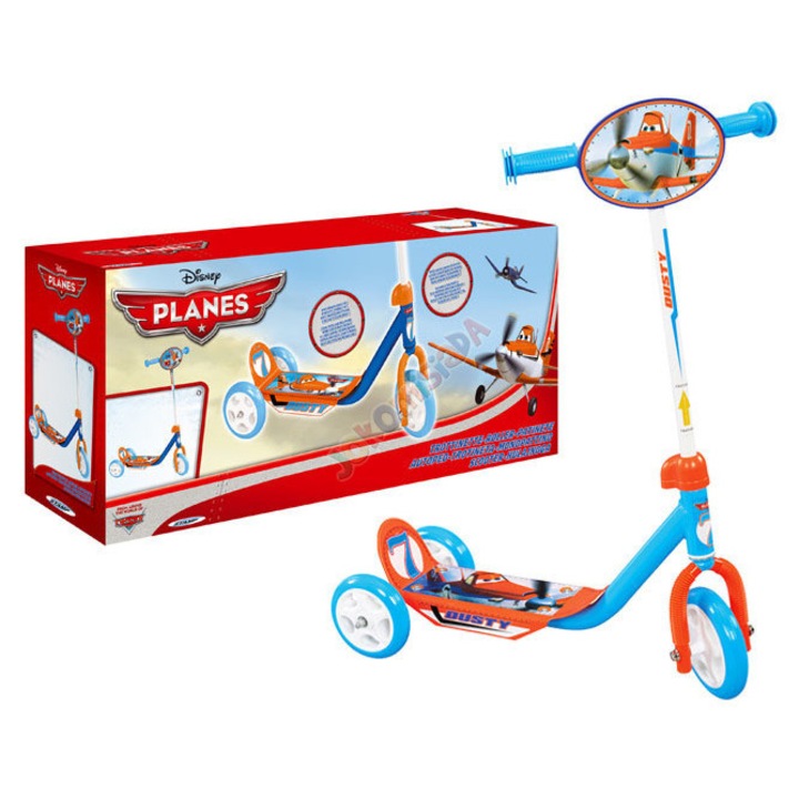 Trotineta 3 roti JKM Planes, colorata, 60x11cm, inaltime ajustabila 65-80cm, max 20kg