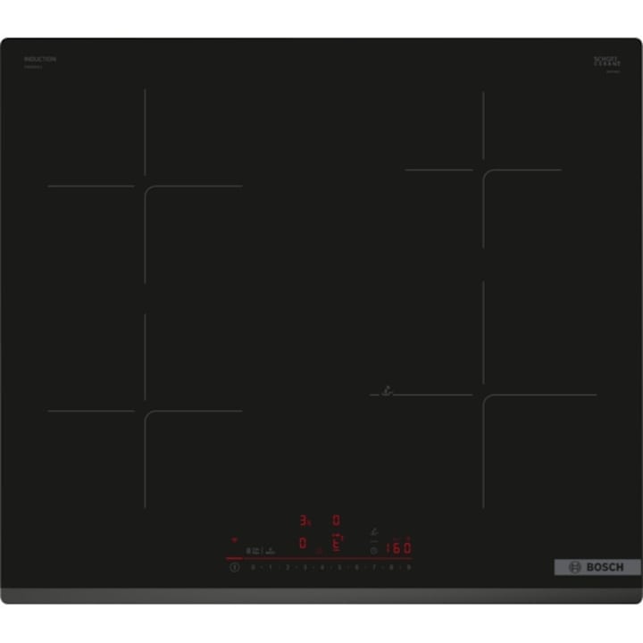 Plita electrica Bosch, model PIE63KHC1Z, 4 zone de gatit, neagra, control tactil