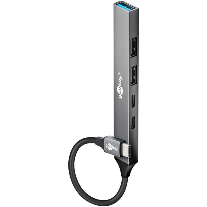 Goobay Slim 5 portos USB hub, USB-C - USB-C/USB-A, 5 Gbit/s